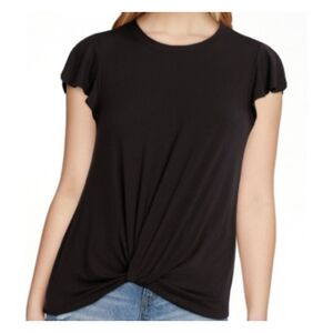 Black Twist Front Flutter Sleeves Large Tee NWT